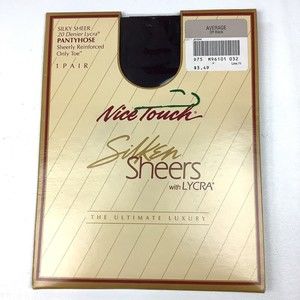 Vintage Nice Touch Silken Sheers Lycra Pantyhose Average Off Black 20 Denier
